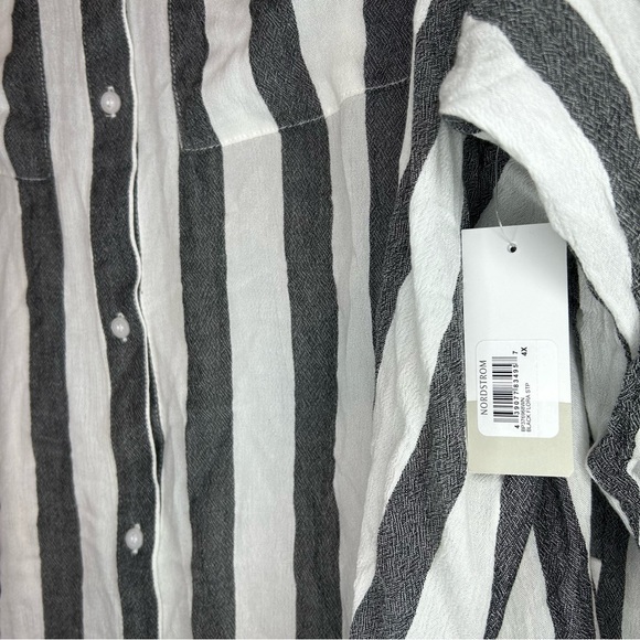 BP Women’s Blouse 4X Button Black and White Striped Button Down Viscose NWT - Picture 4 of 10